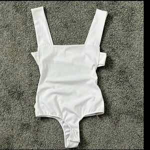 Free People White Square Neck Bodysuit